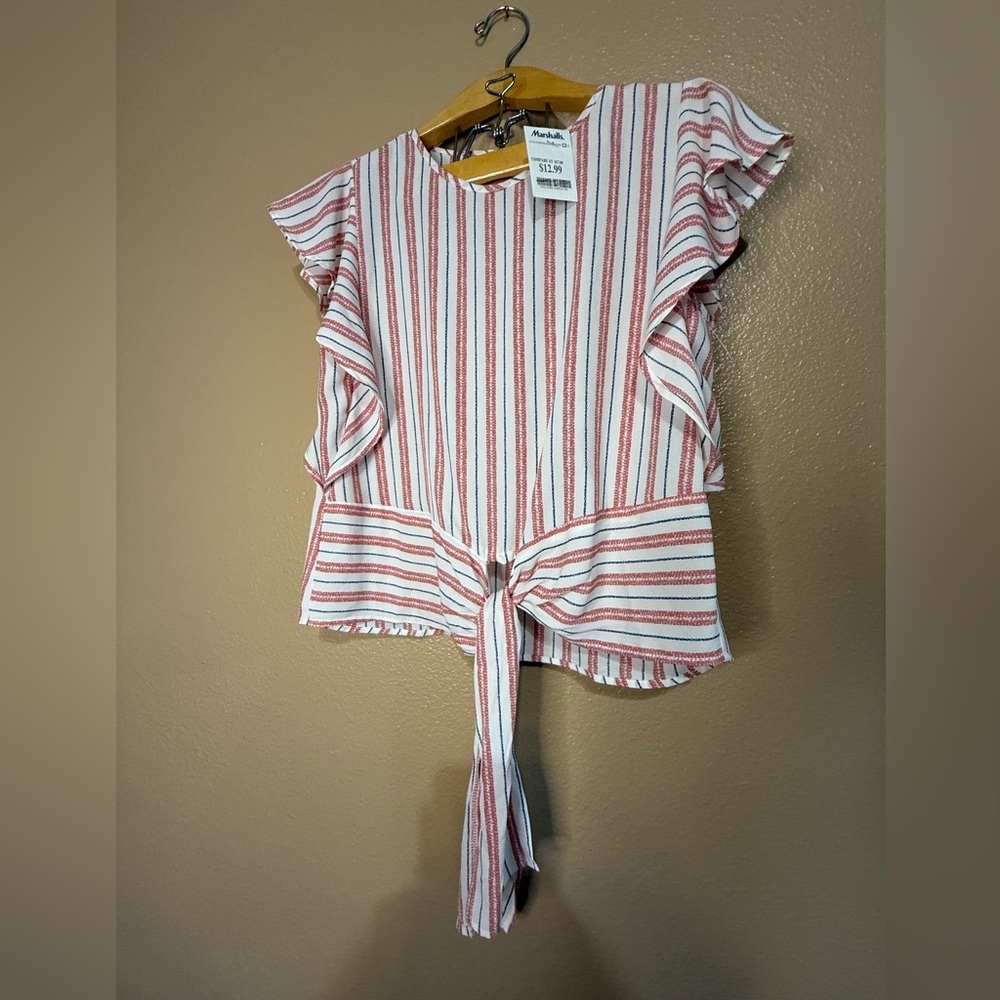 NWT NEW Monteau Los Angeles Flutter Sleeve Front Tie Top Women's Medium Size M - Picture 3 of 12